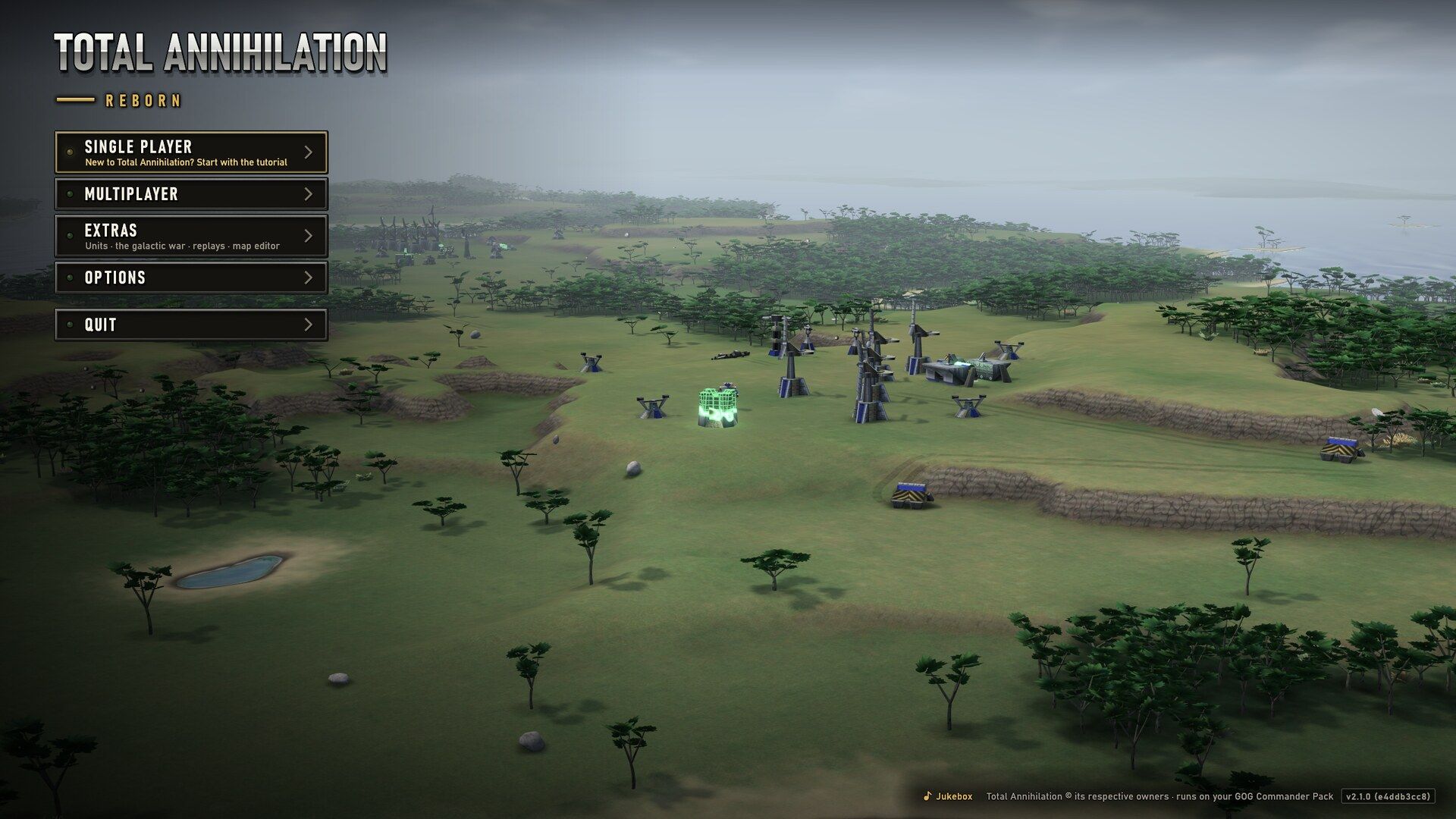 The title screen, a battle playing behind it