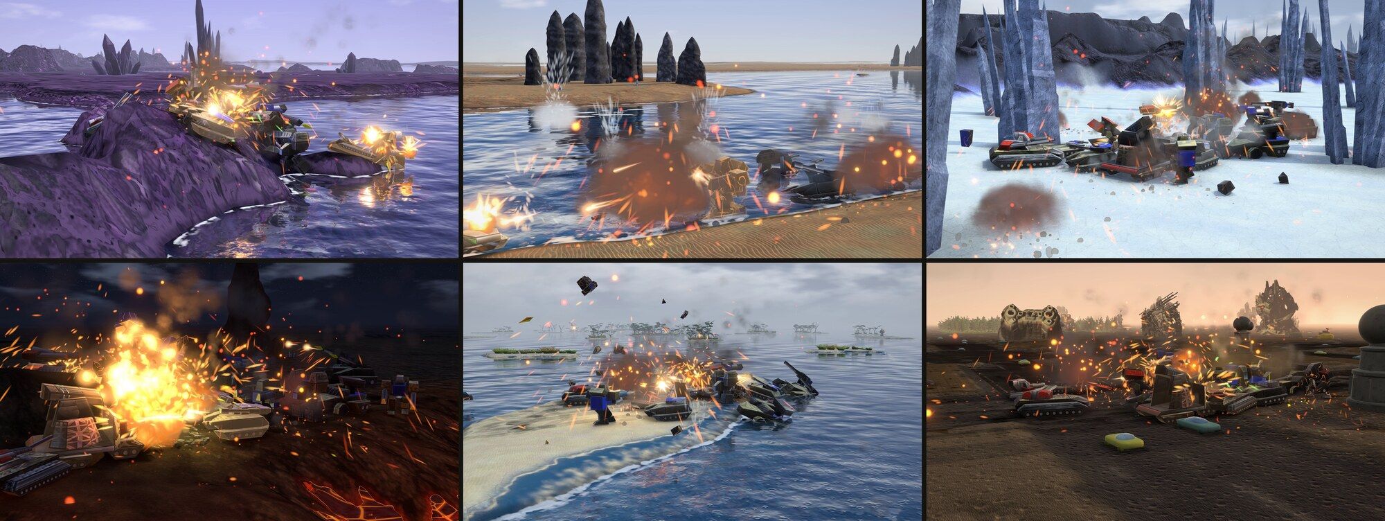 Six of TA's worlds: Crystal Cracked, Lake Shore, Cluster Freak, Lava Run, Hundred Isles and Krocark Firebase